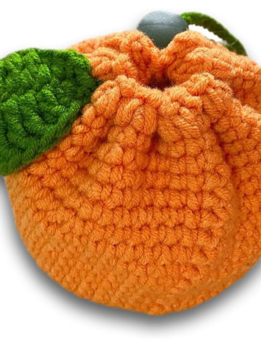 Cute Tangerine Shaped Small Storage Bag, Crochet Drawstring Bags, Mini Handwoven